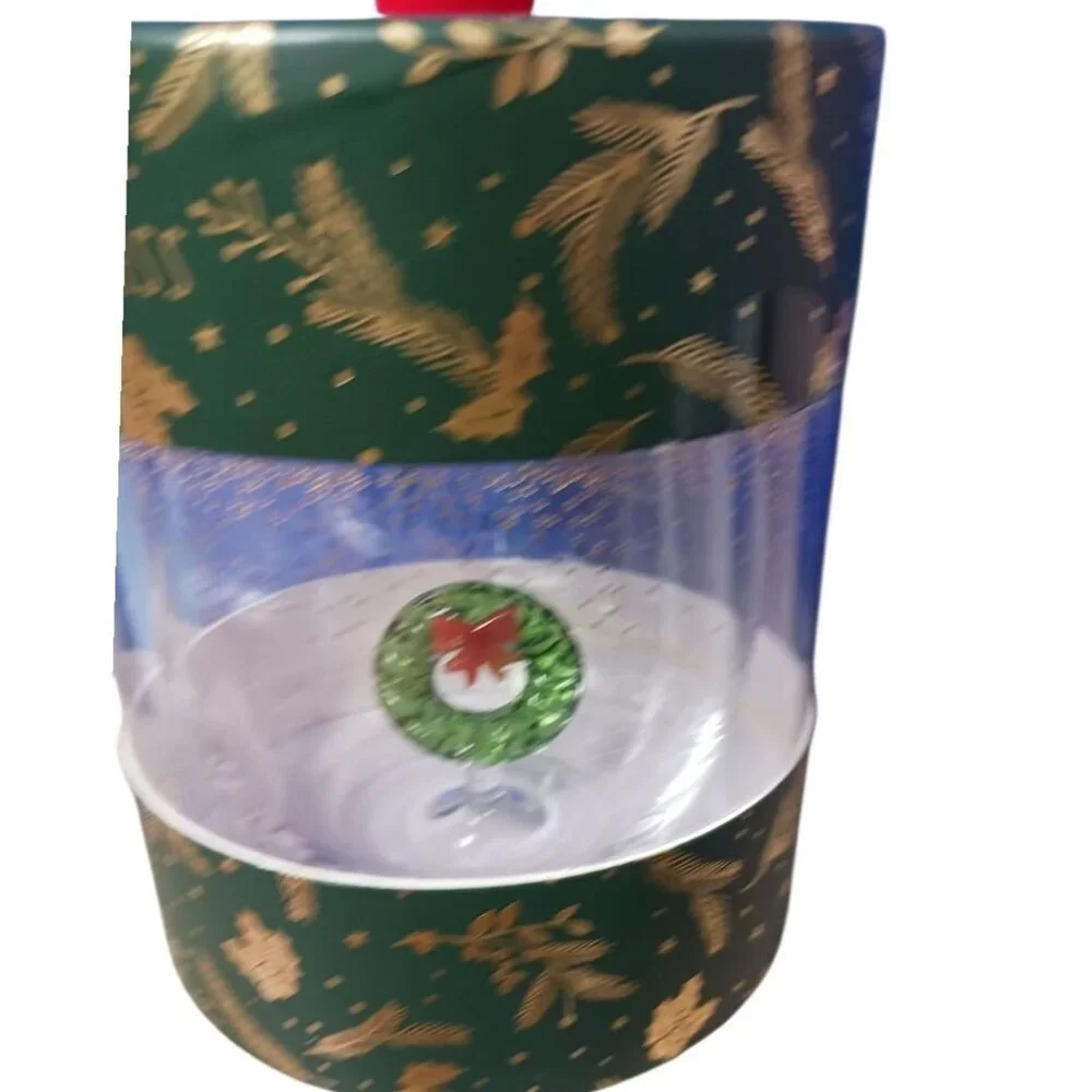 Stemless Wine Glass Christmas With Festive Green Wreath & Red Bow Design In Gift